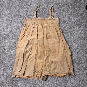 Women's Tan Linen Blend Romper with Adjustable Straps